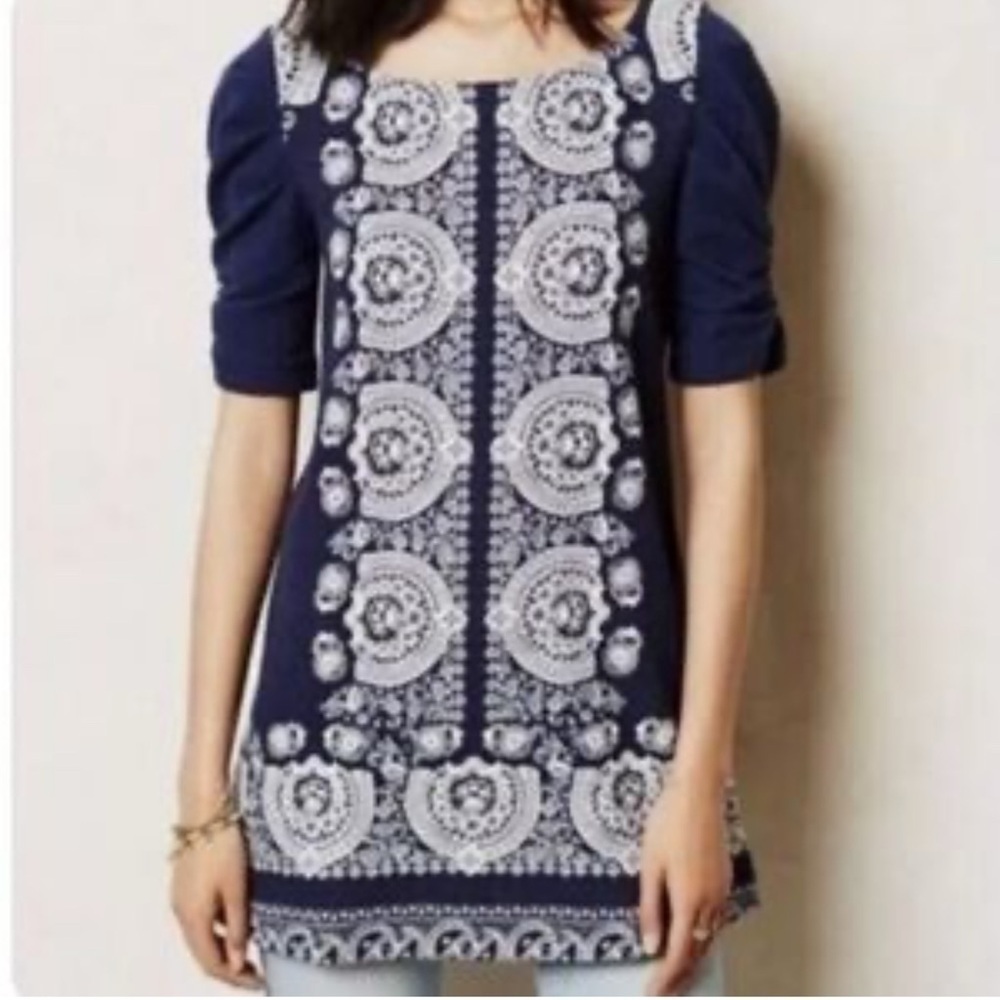 Akemi & Kin Anthropologie Manet Tunic Top Dress Blue Green XS 1171